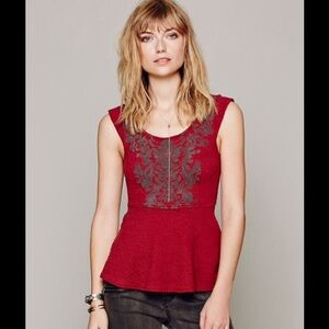 Free People Red and Gray Peplum Top